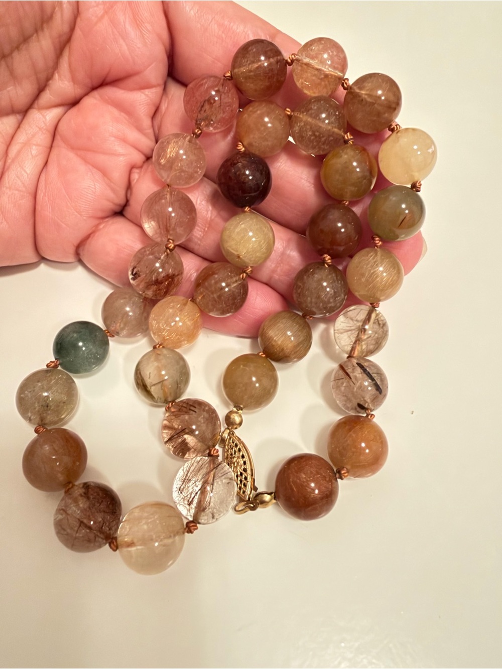 vintage RUTILATED QUARTZ BEAD NECKLACE, 18" length